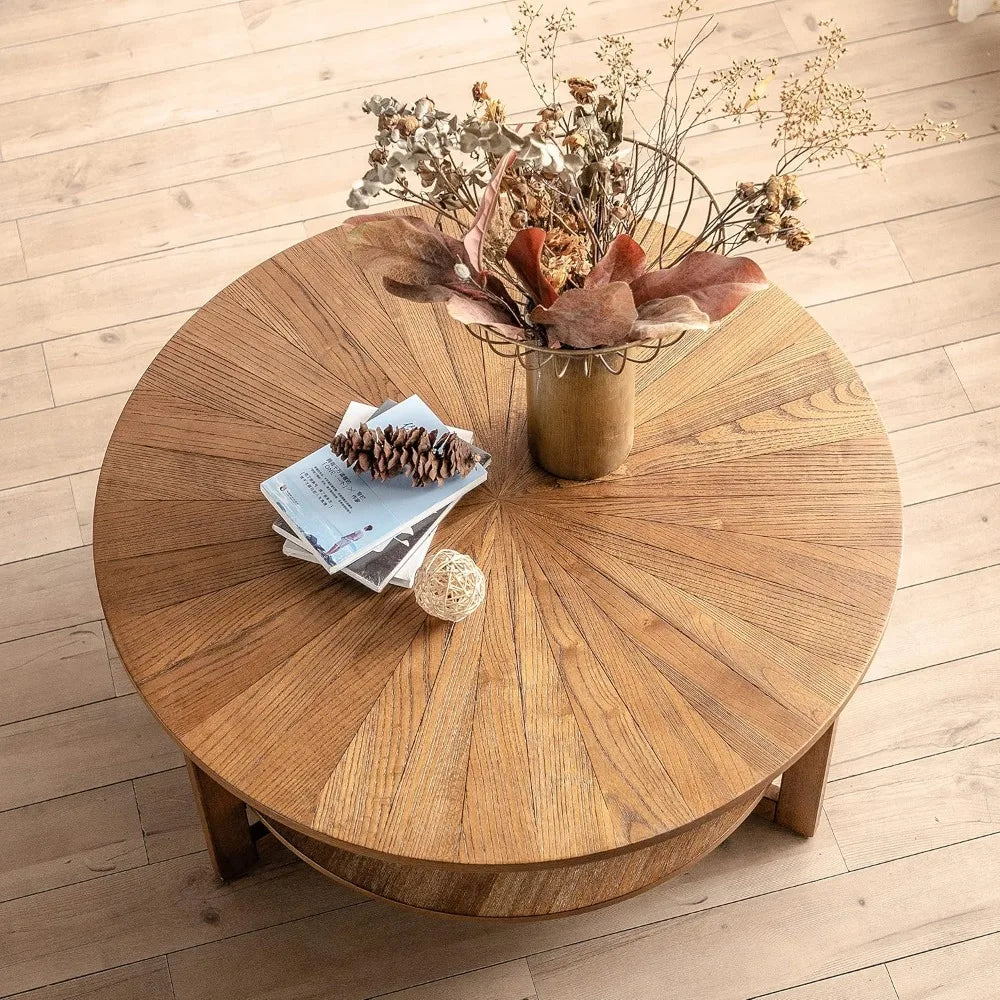 2 Tier Circle Coffee Table with Storage