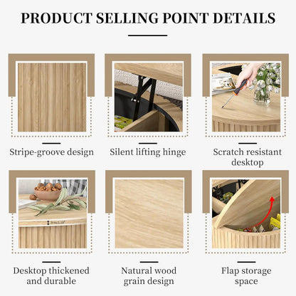 Round Fluted Lift Top Coffee Table