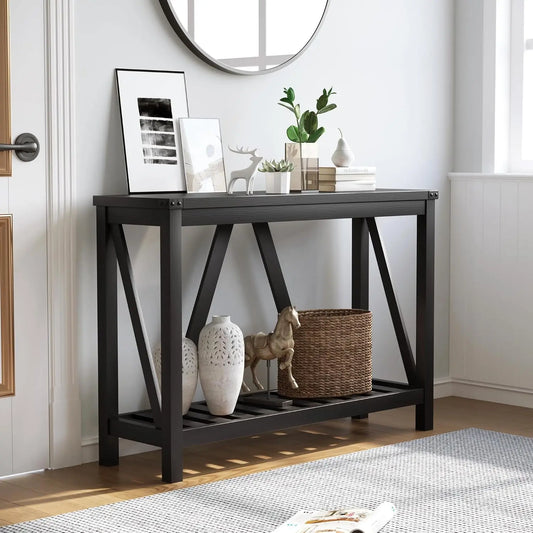 Wood Console Table With Shelves