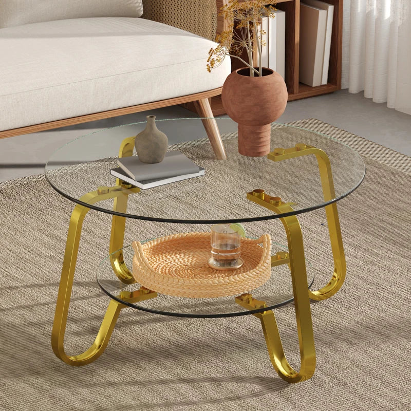 Retro frame double-layer glass coffee table