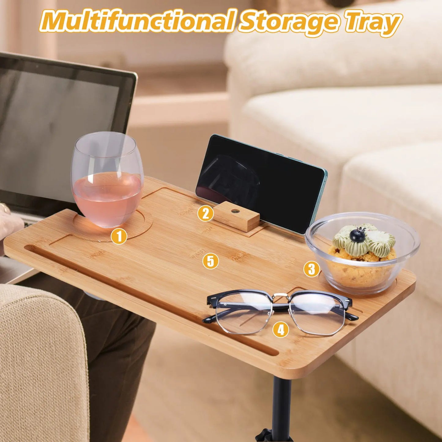 Adjustable Height Sofa Side Table