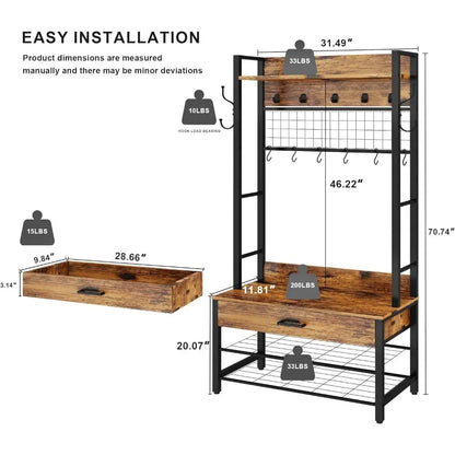 Entryway Coat Rack with Drawer