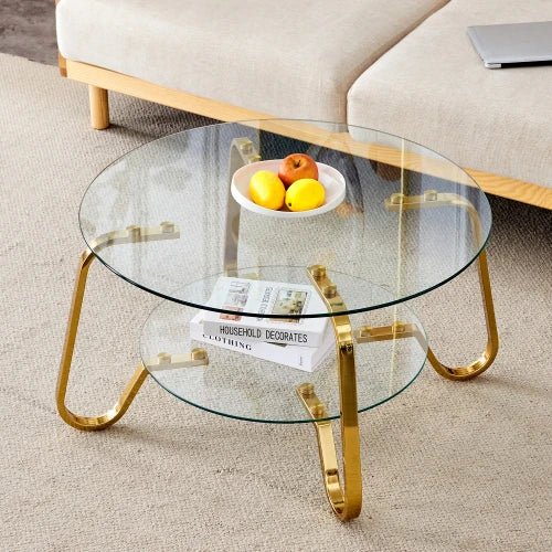 Retro frame double-layer glass coffee table