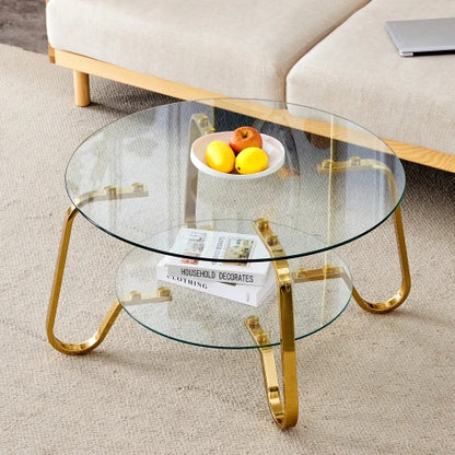 Retro frame double-layer glass coffee table