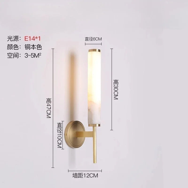 Post-modern Nordic Simple Marble Wall Lamp Living Room Background Wall Bedroom Bedside Column Study All Copper Decorative Lamps
