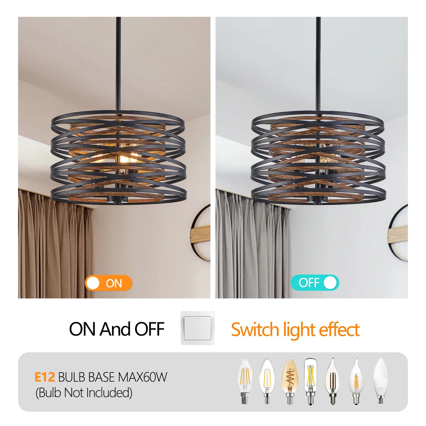 13" Rustic Industrial Pendant Light,3-Light