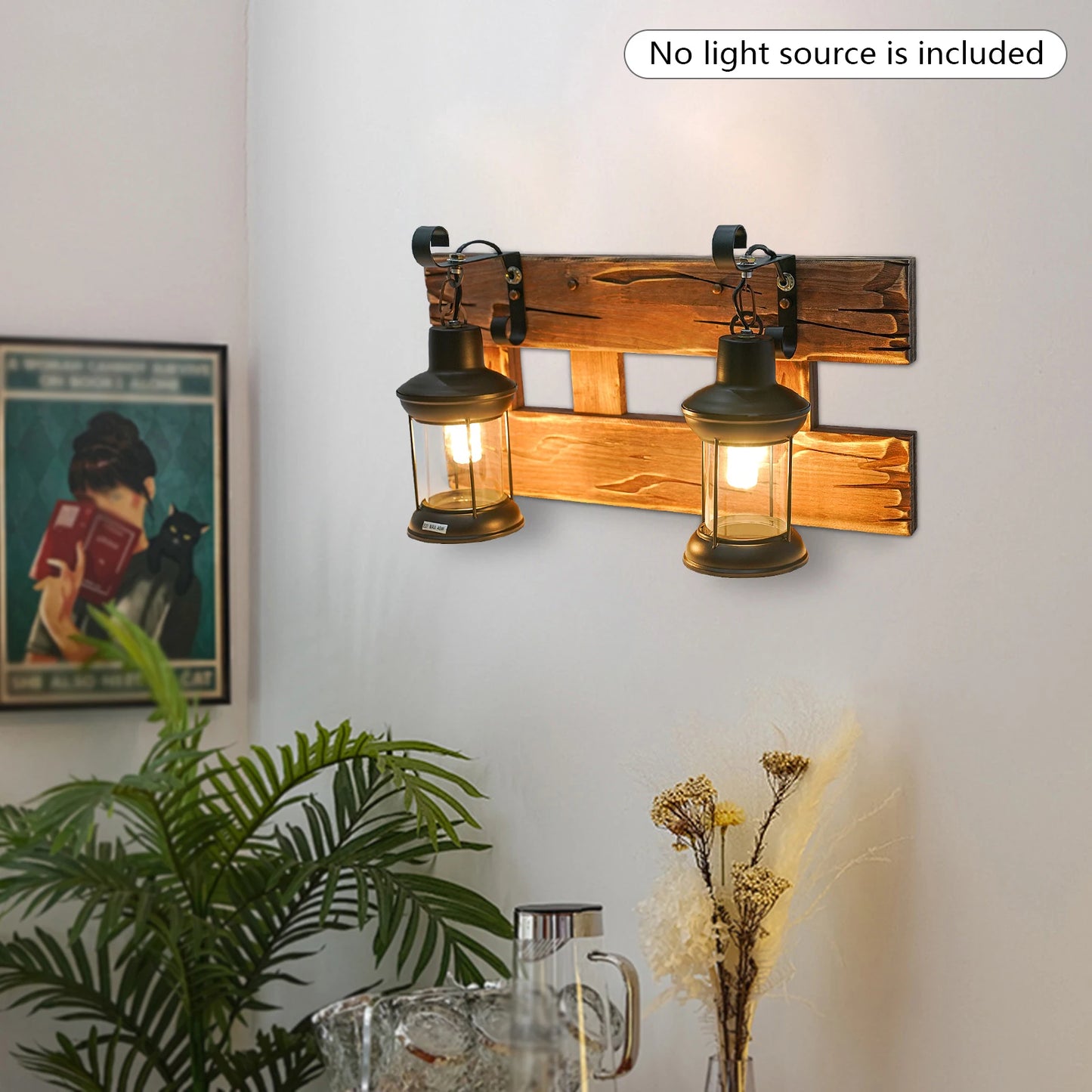 Vintage 2-Light Wooden Wall Sconce