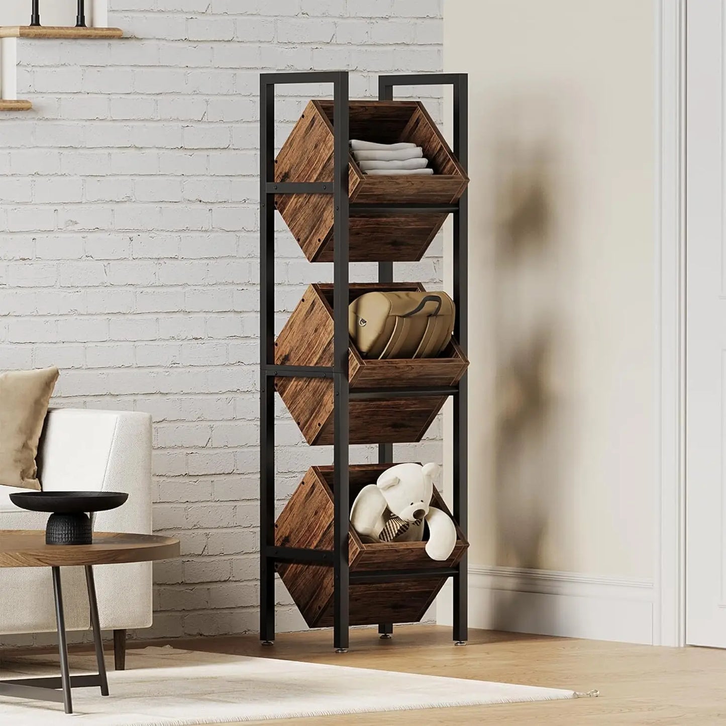 3-Tier Wooden Basket Stand