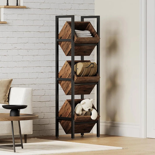 3-Tier Wooden Basket Stand