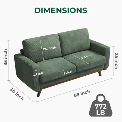 68" Loveseat Sofa - Green, Comfy Corduroy