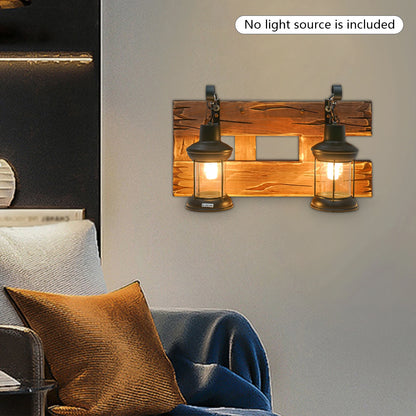 Vintage 2-Light Wooden Wall Sconce