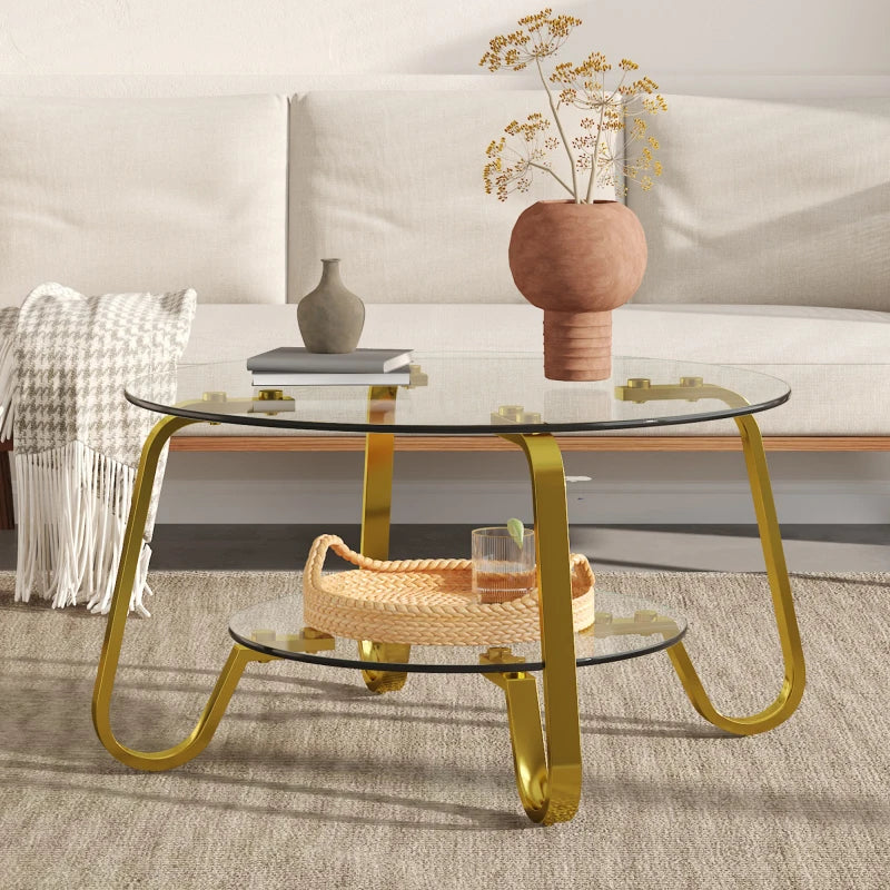 Retro frame double-layer glass coffee table