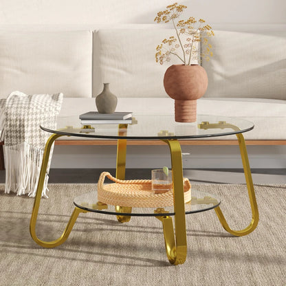 Retro frame double-layer glass coffee table