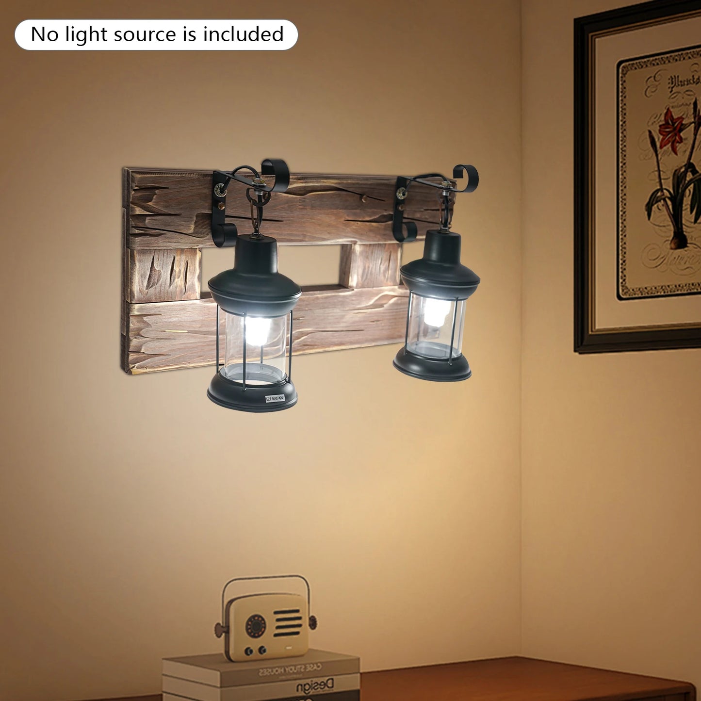 Vintage 2-Light Wooden Wall Sconce