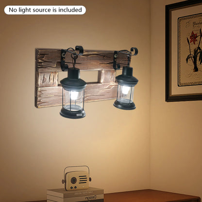 Vintage 2-Light Wooden Wall Sconce