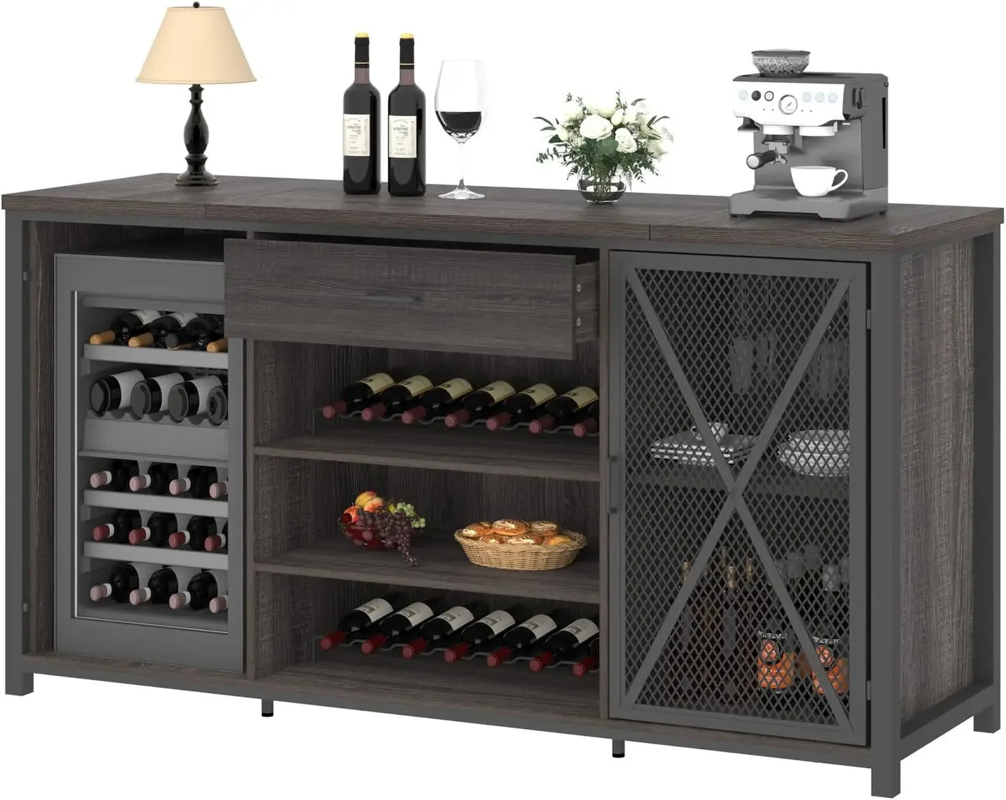 Farmhouse wood metal wine cabinet