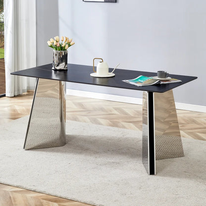 Black Marble-Patterned Slab Dining Table