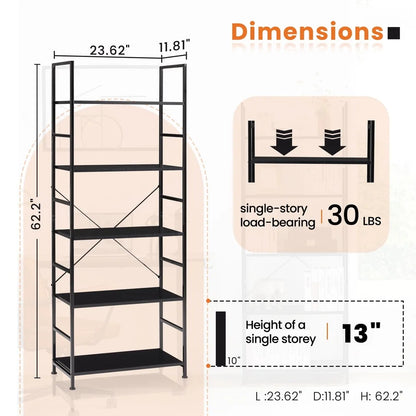 5 Tier Bookshelf Modern Storage Organizer
