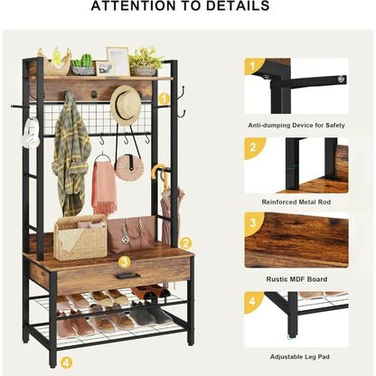 Entryway Coat Rack with Drawer