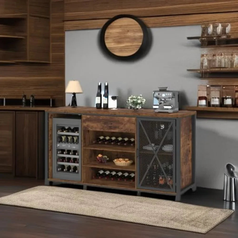 Farmhouse wood metal wine cabinet