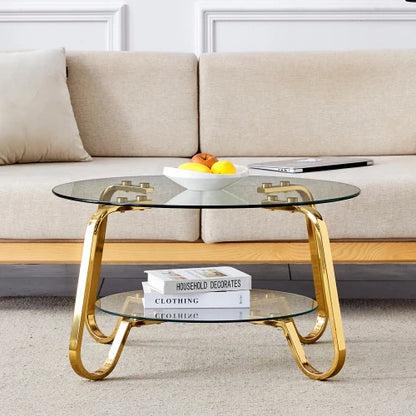 Retro frame double-layer glass coffee table