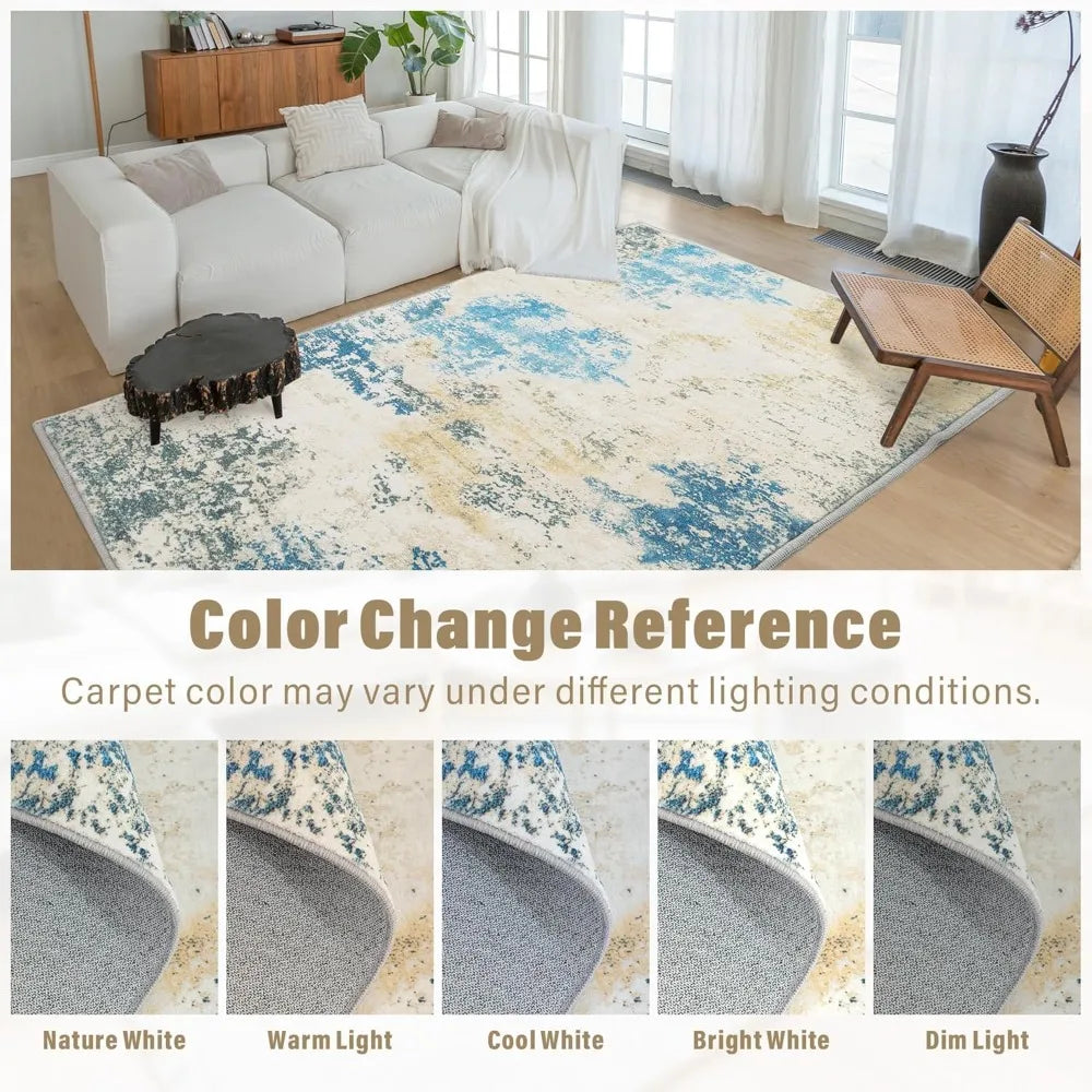 Blue Modern Abstract Low Pile Large Carpet