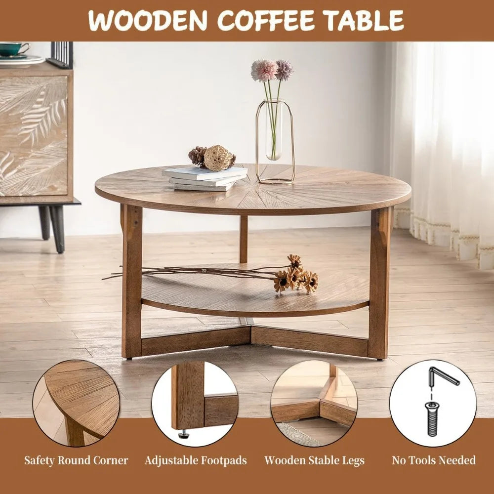 2 Tier Circle Coffee Table with Storage
