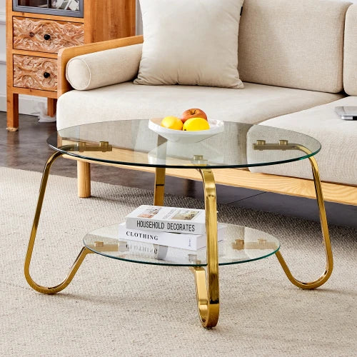 Retro frame double-layer glass coffee table