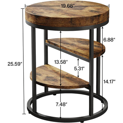 Round End Table with 3 Storage Shelves