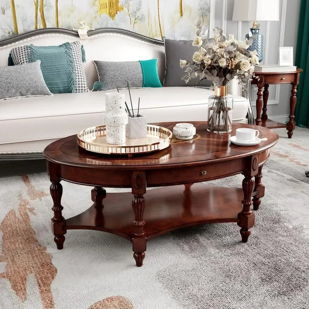 Solid Wood Coffee Table with Drawer
