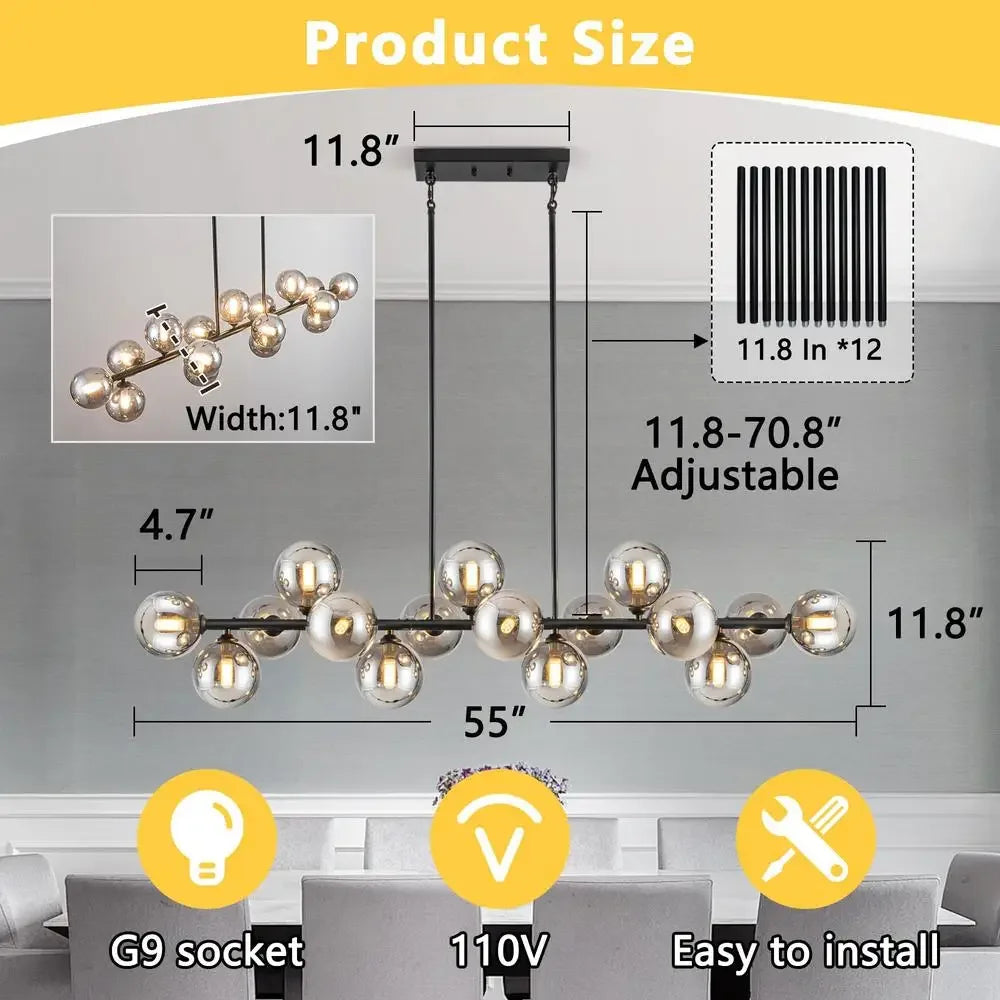 16-Light Modern Chandelier Mid Century