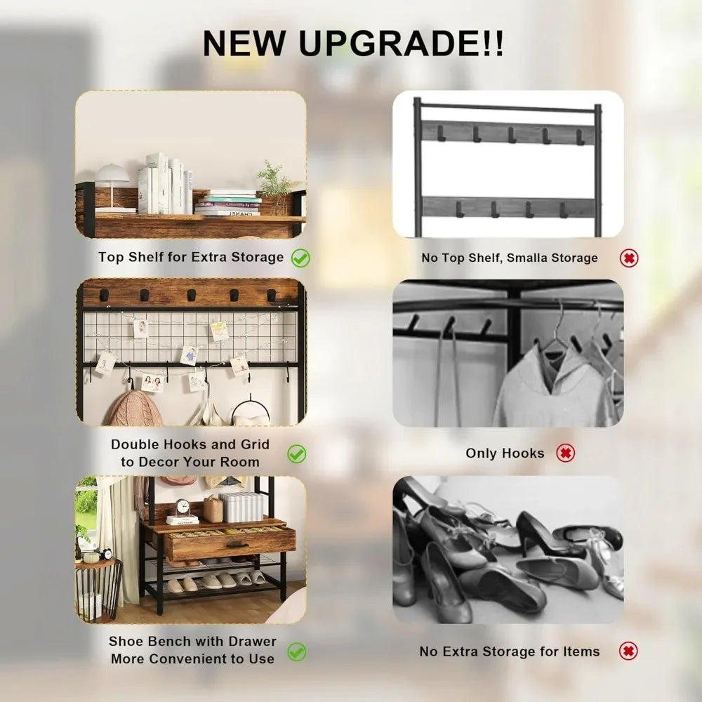 Entryway Coat Rack with Drawer