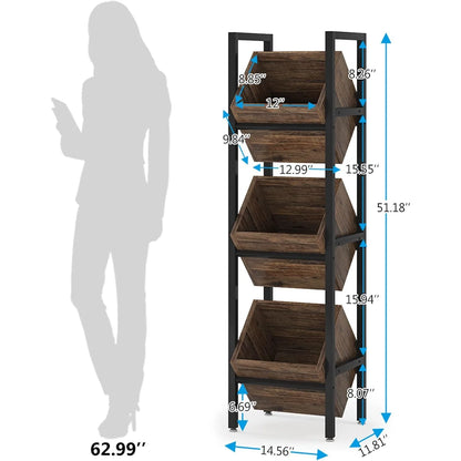 3-Tier Wooden Basket Stand