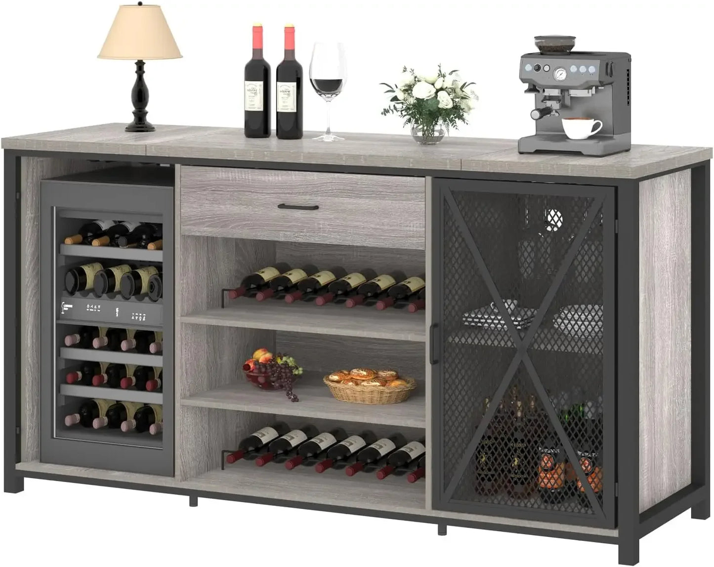 Farmhouse wood metal wine cabinet