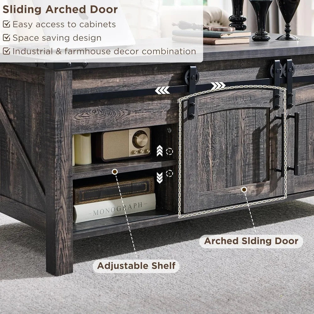 Farmhouse Lift Top Coffee Table with Sliding Door