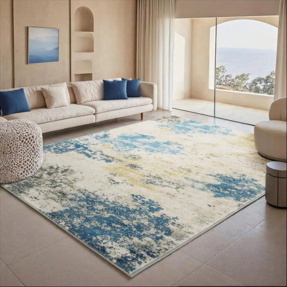 Blue Modern Abstract Low Pile Large Carpet