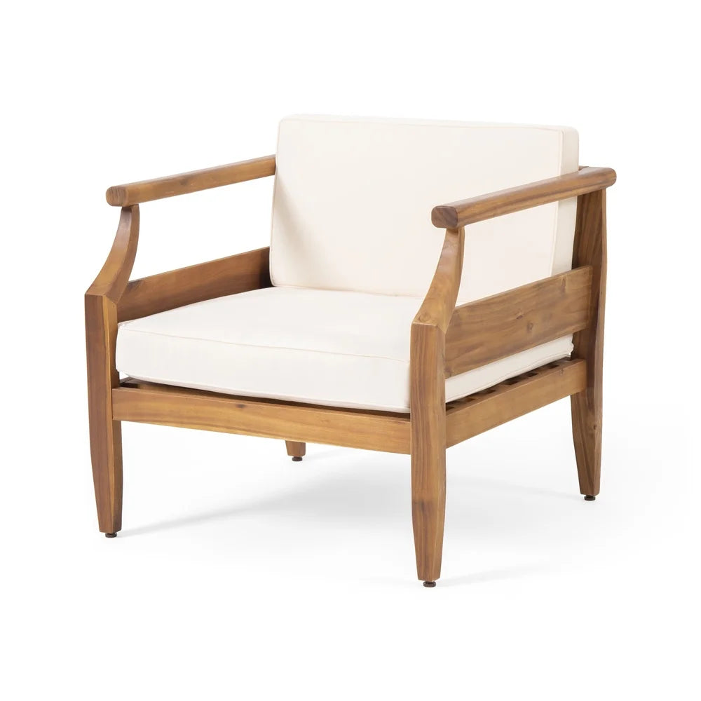 Acacia Wood Outdoor Club Chair with Weather-Resistant Cushions Stylish Patio Seating Durable Frame Relaxing Backyard Furniture