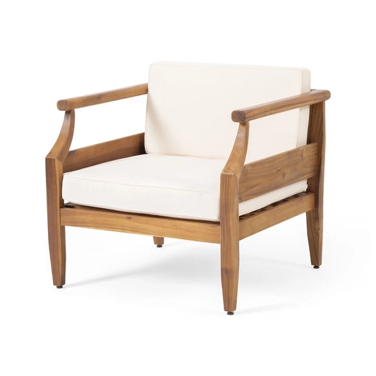 Acacia Wood Outdoor Club Chair with Weather-Resistant Cushions Stylish Patio Seating Durable Frame Relaxing Backyard Furniture