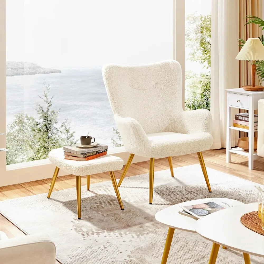 Boucle Accent Chair and Ottoman Set