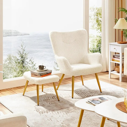 Boucle Accent Chair and Ottoman Set