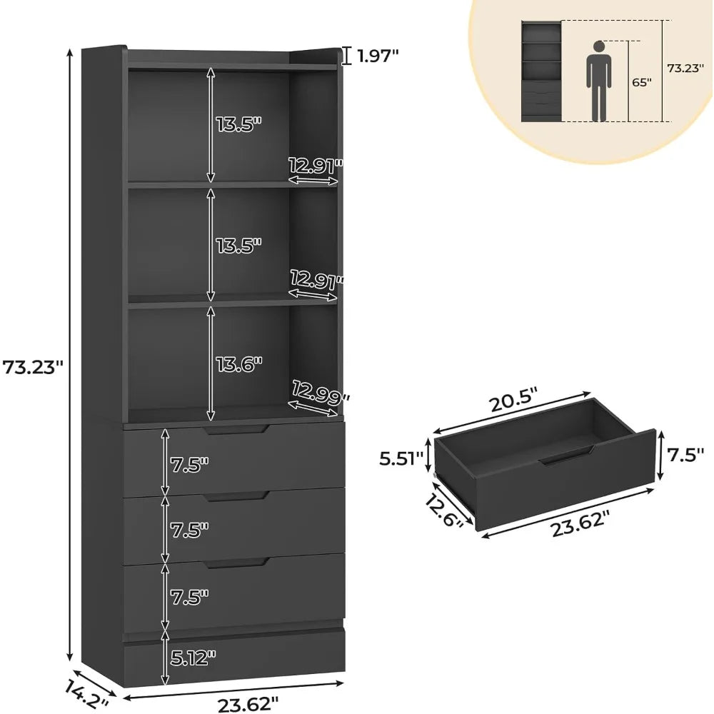 Bookcase with 3 Drawers and Shelves