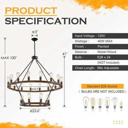 Farmhouse Wagon Wheel Chandelier