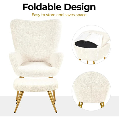 Boucle Accent Chair and Ottoman Set