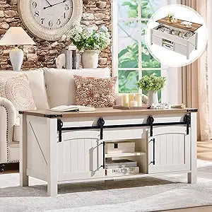 Farmhouse Lift Top Coffee Table with Sliding Door