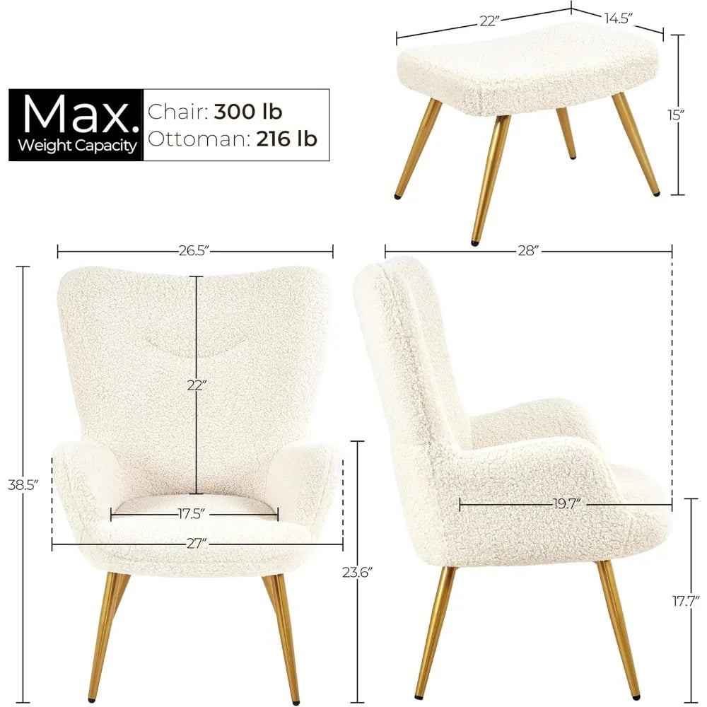 Boucle Accent Chair and Ottoman Set