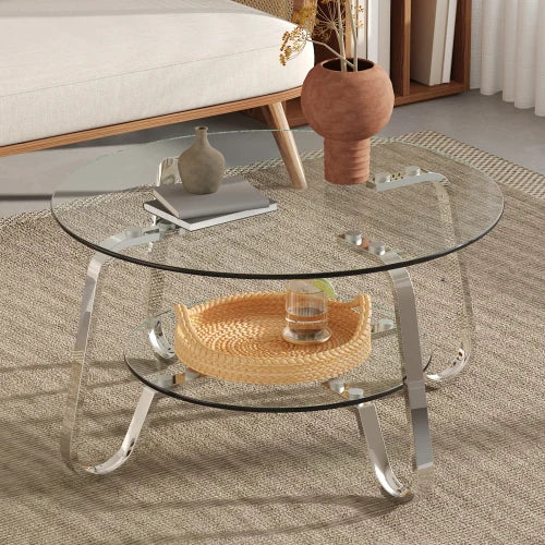 Retro frame double-layer glass coffee table