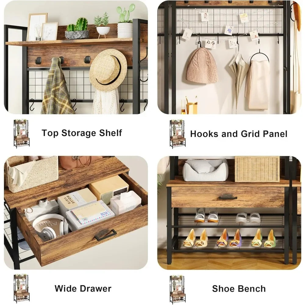 Entryway Coat Rack with Drawer