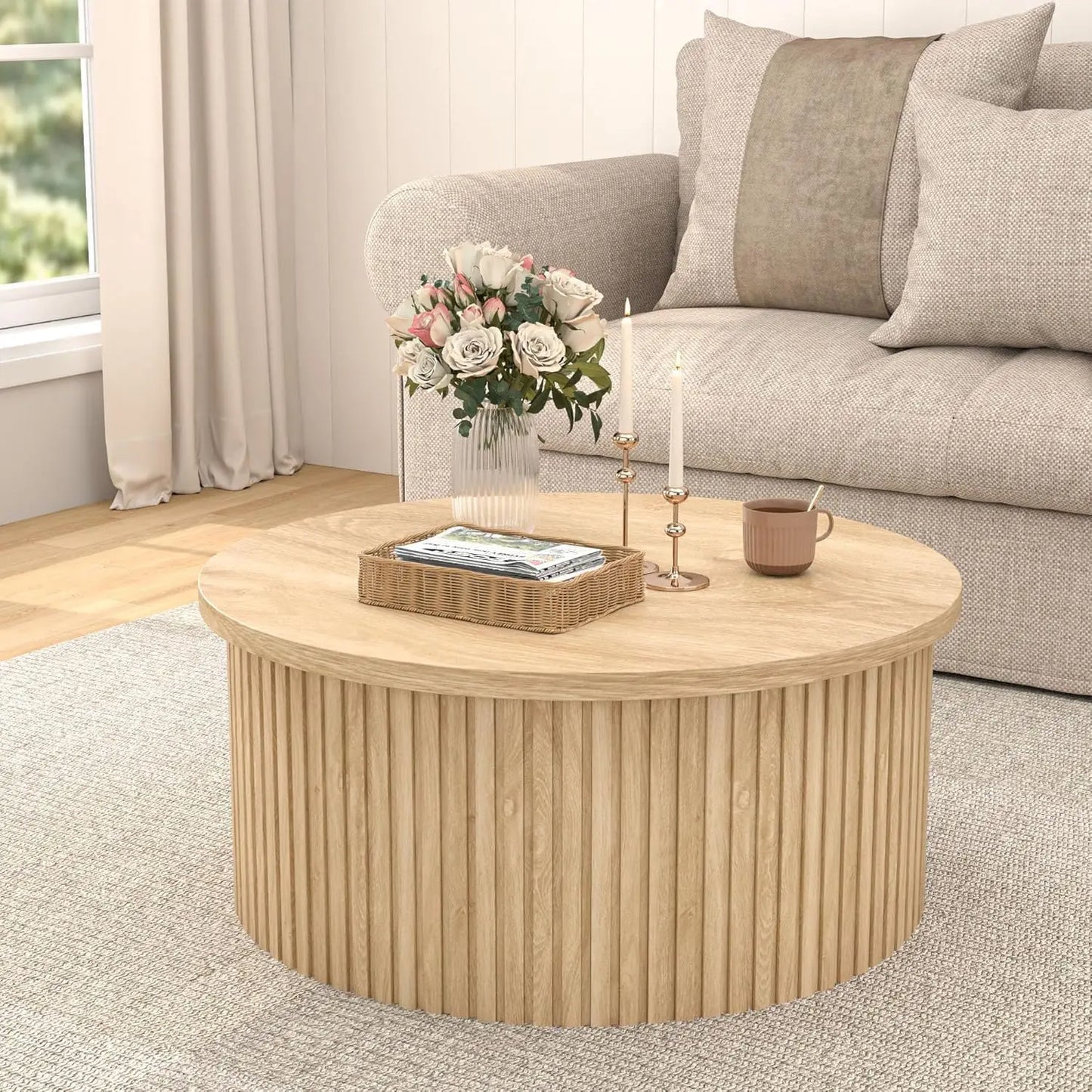 Round Fluted Lift Top Coffee Table