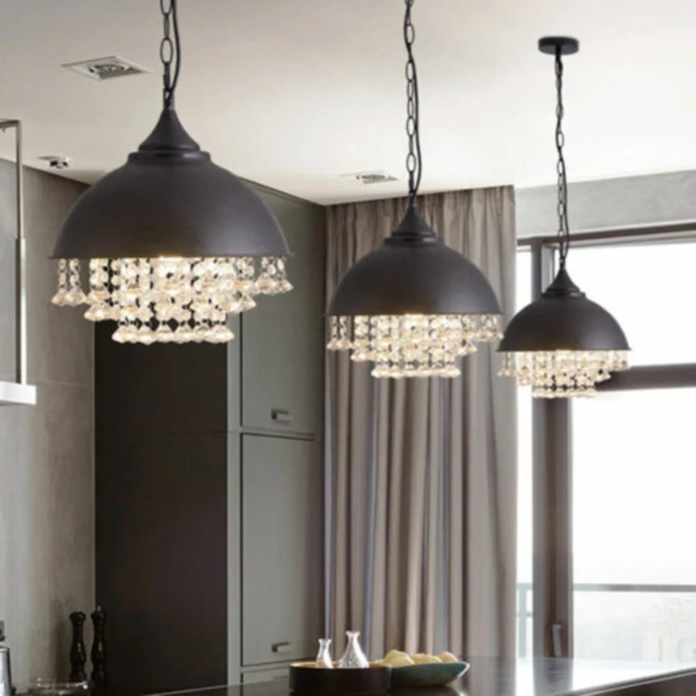Rustic Industrial Crystal Pendant Light